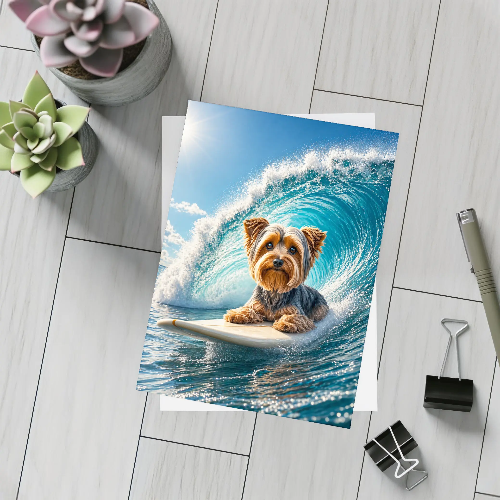 Yorkshire Terrier Surfing Giant Ocean Wave – Postcards