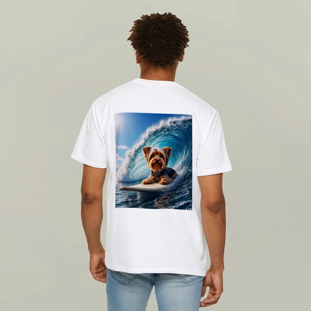 Yorkshire Terrier Surfing Giant Ocean Wave – T-Shirts