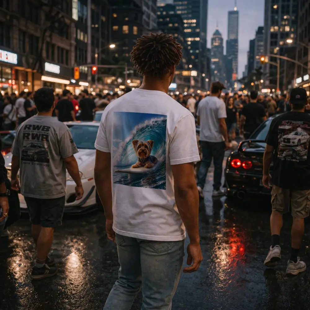 Yorkshire Terrier Surfing Giant Ocean Wave – T-Shirts