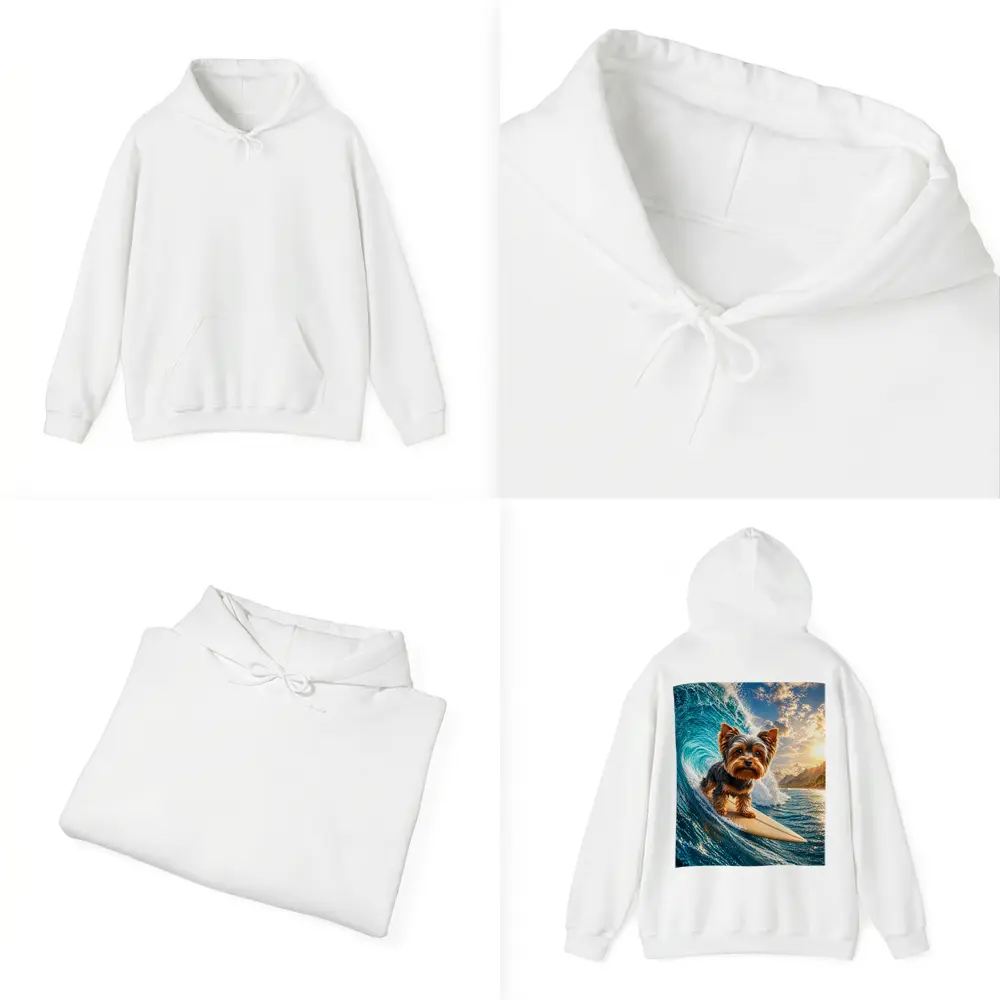 Yorkshire Terrier Surfing Giant Ocean Wave – Hoodies