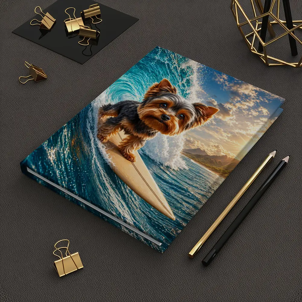 Yorkshire Terrier Surfing Giant Ocean Wave – Notebooks