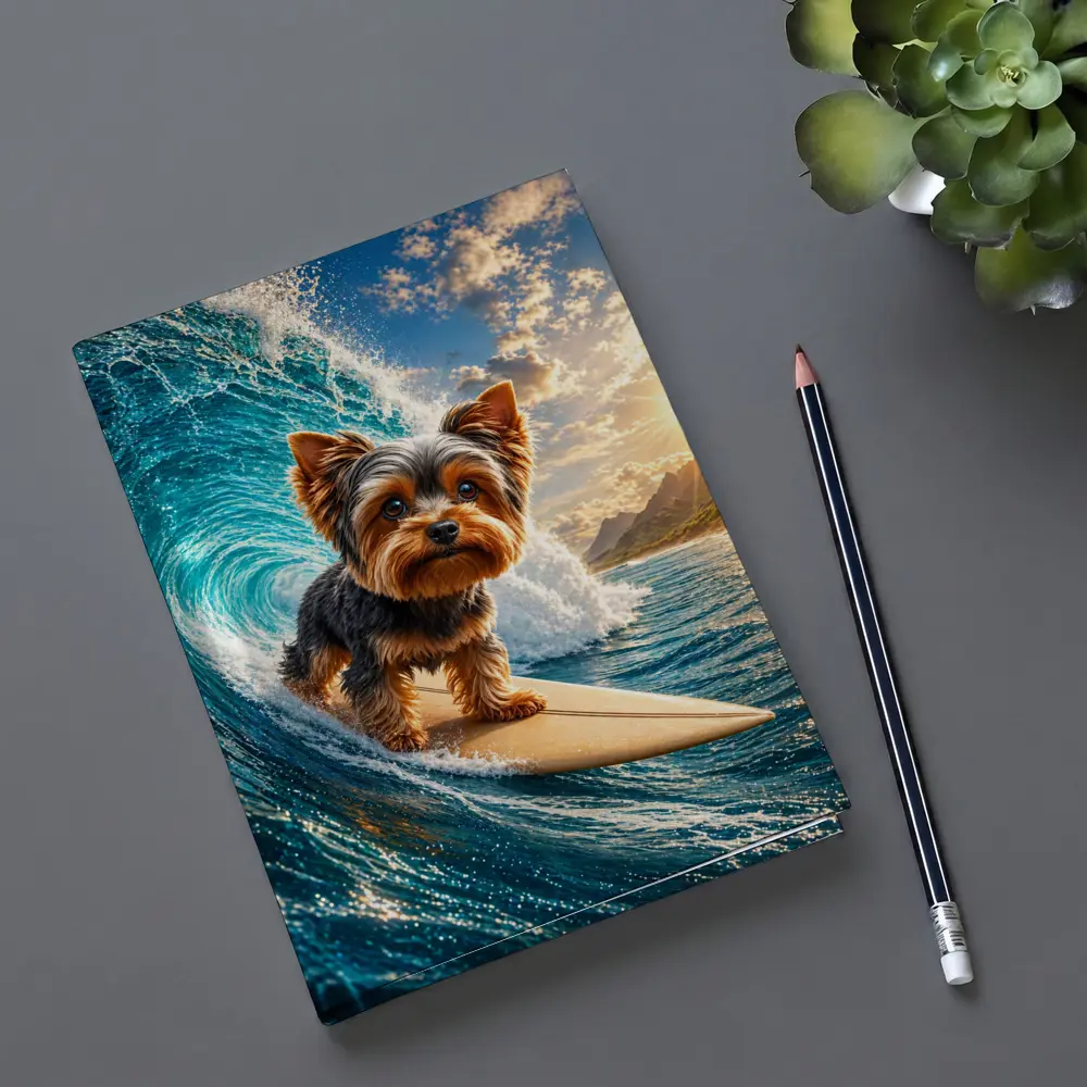 Yorkshire Terrier Surfing Giant Ocean Wave – Notebooks