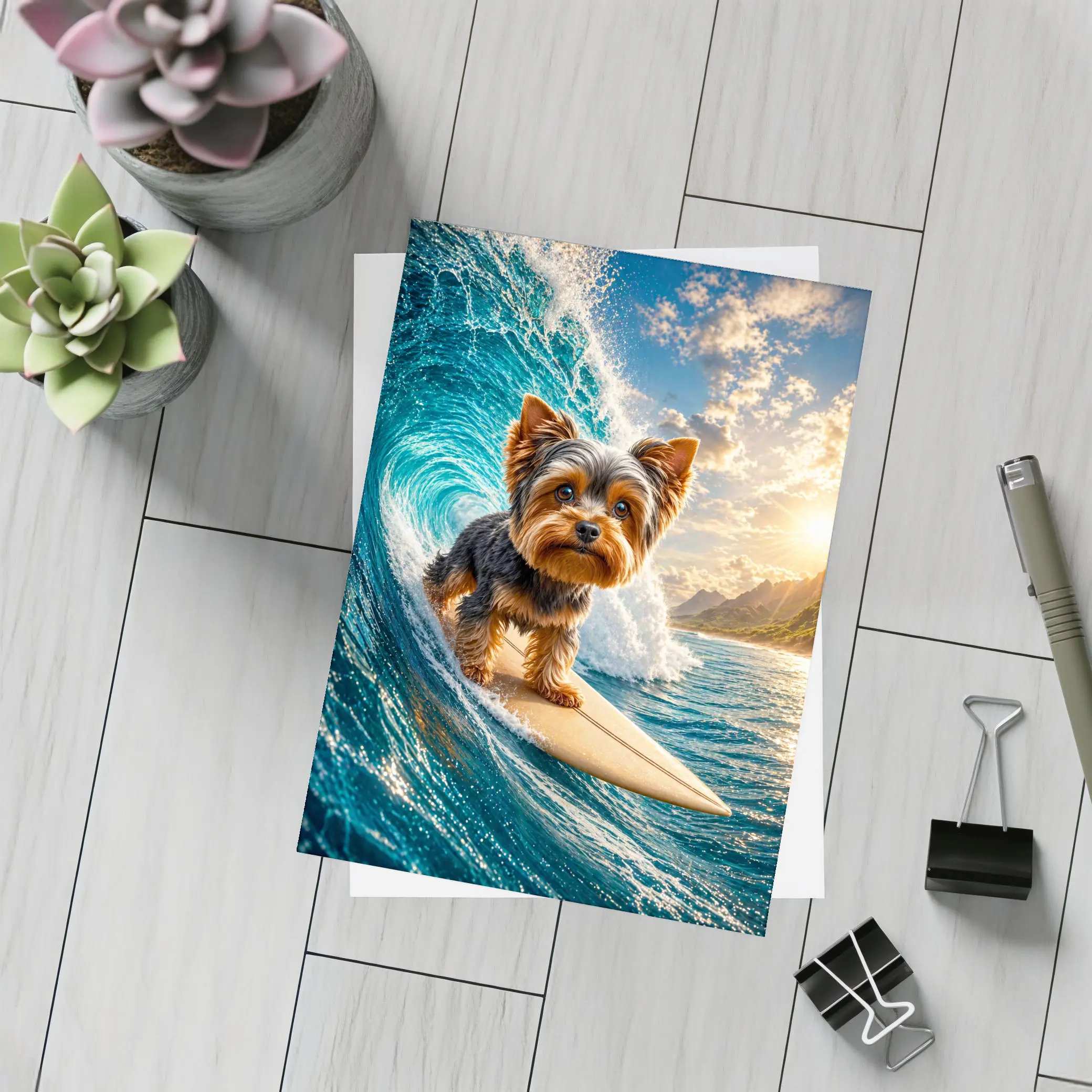 Yorkshire Terrier Surfing Giant Ocean Wave – Postcards