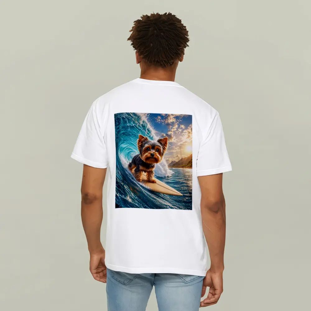 Yorkshire Terrier Surfing Giant Ocean Wave – T-Shirts