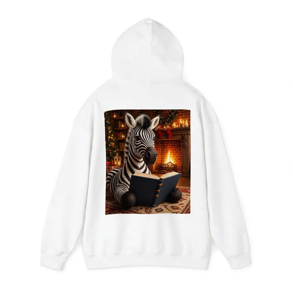 Zebra Reading Book By Christmas Fireplace – Hoodies