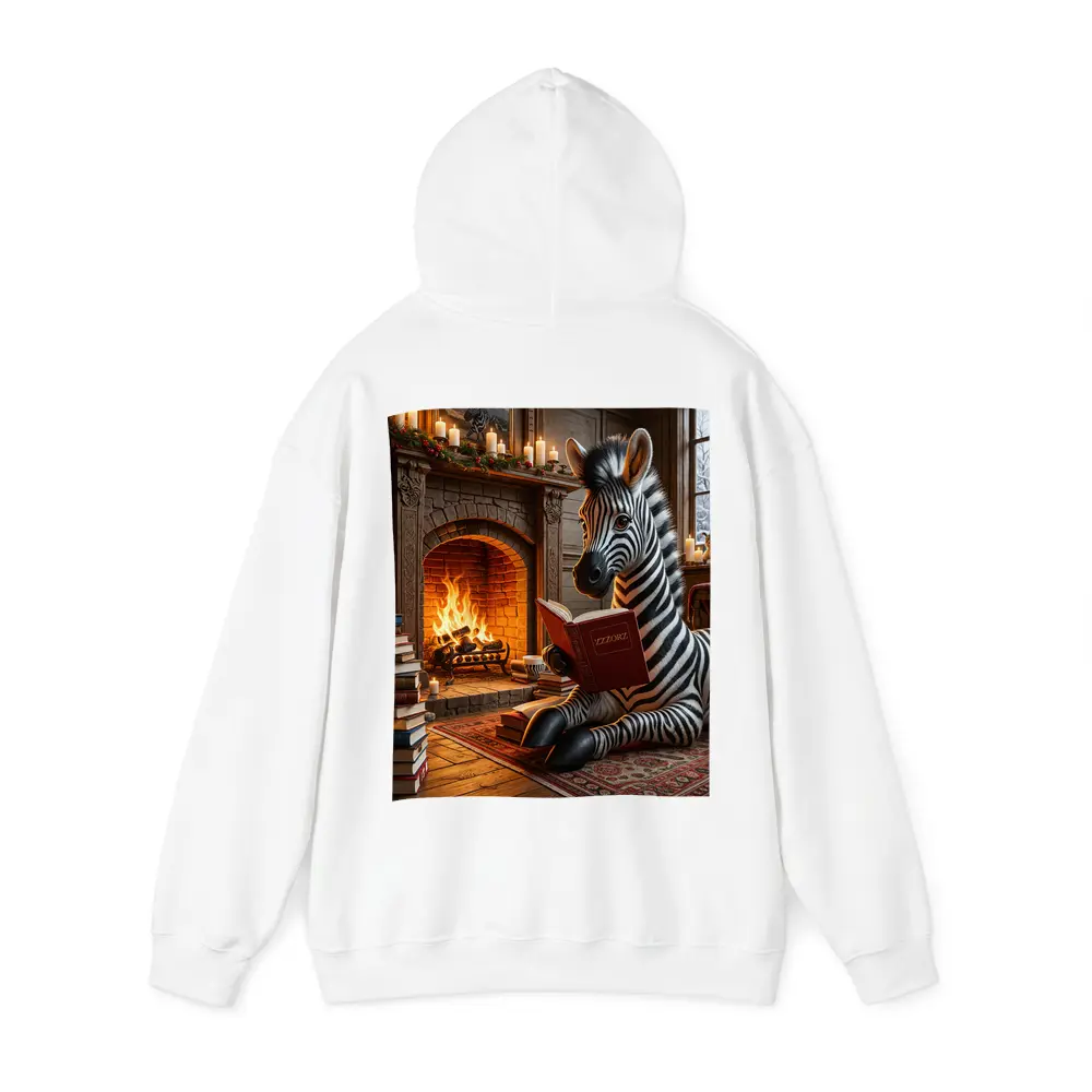 Zebra Reading Book By Cozy Fireplace – Hoodies