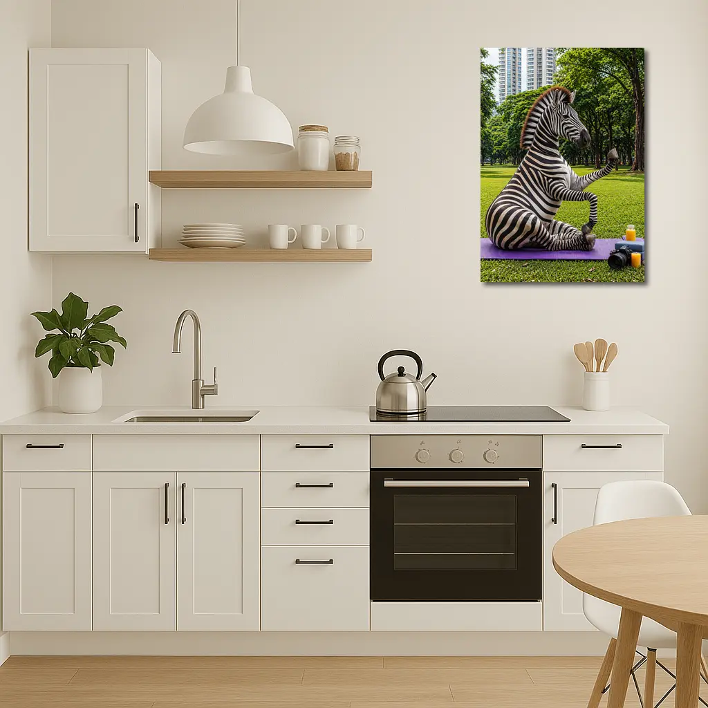 Zebra Doing Yoga in City Park – Wall Art