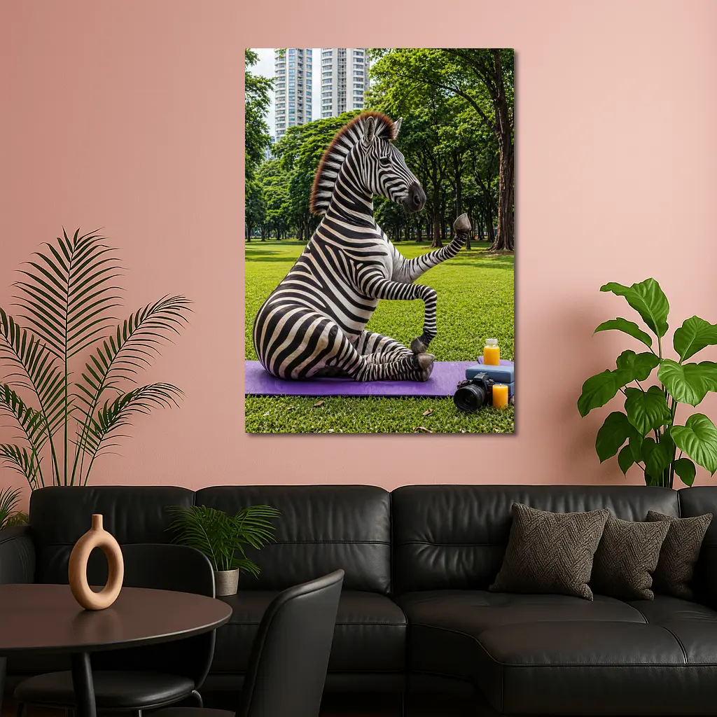 Zebra Doing Yoga in City Park – Wall Art