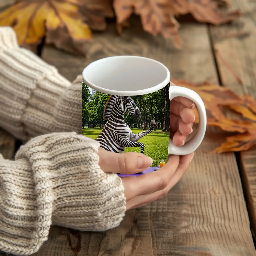 Zebra Doing Yoga in City Park – Mugs