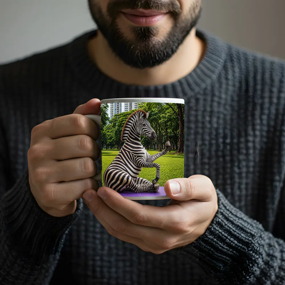 Zebra Doing Yoga in City Park – Mugs