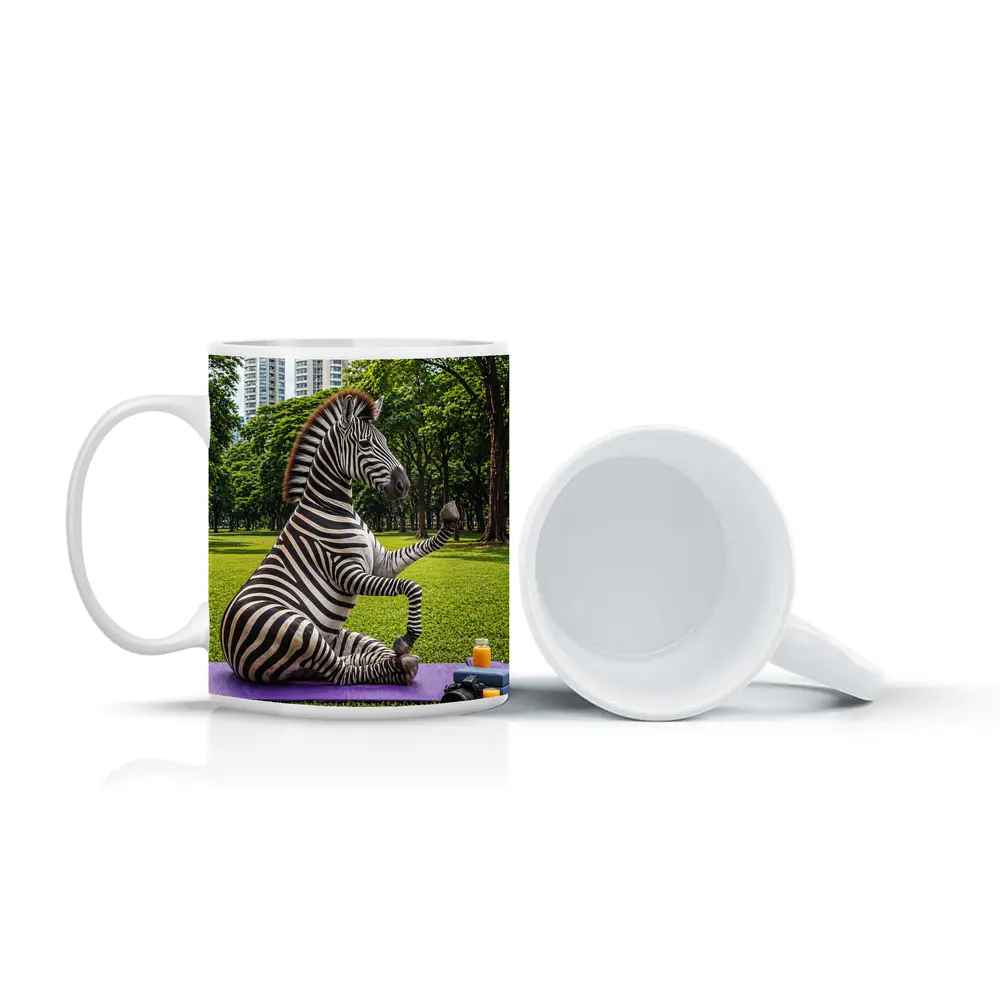 Zebra Doing Yoga in City Park – Mugs