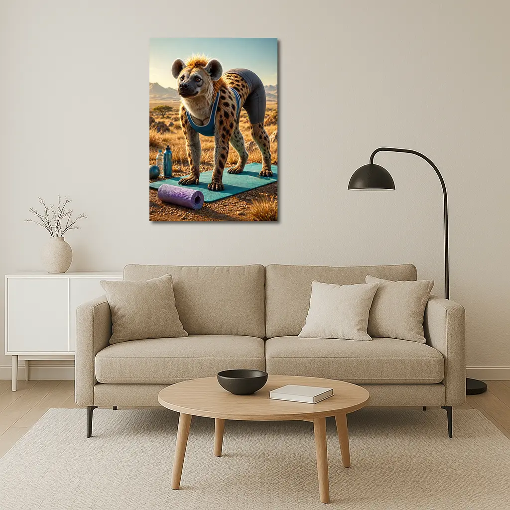Hyena Doing Yoga on Safari Savanna – Wall Art