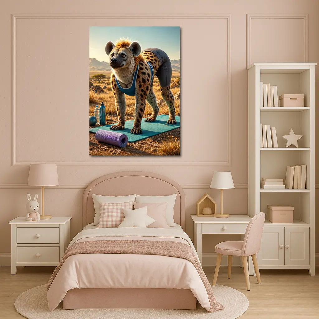 Hyena Doing Yoga on Safari Savanna – Wall Art