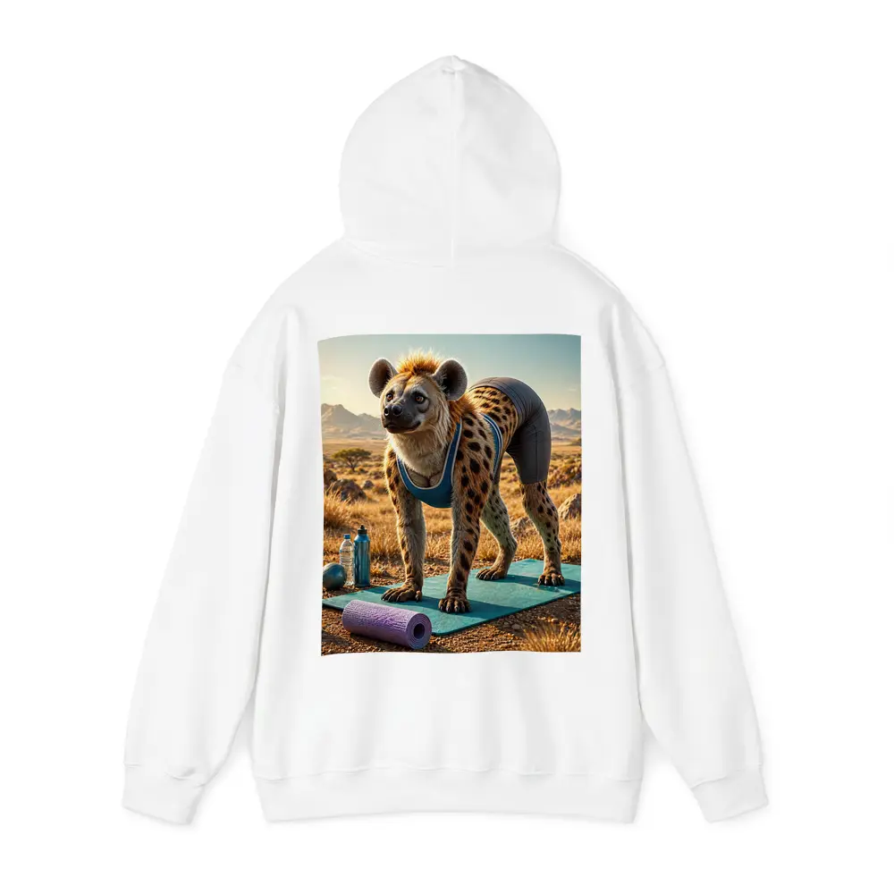 Hyena Doing Yoga on Safari Savanna – Hoodies
