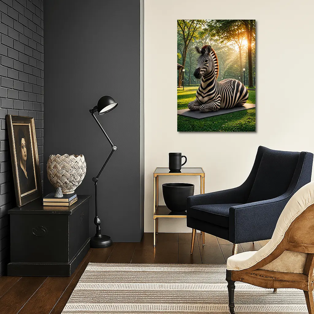 Zebra Resting on Mat in Sunny Park – Wall Art