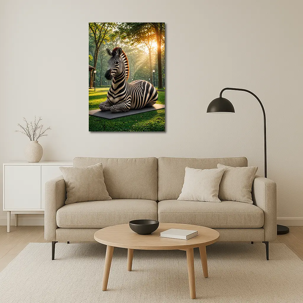 Zebra Resting on Mat in Sunny Park – Wall Art