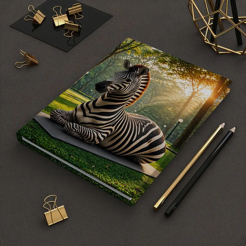 Zebra Resting on Mat in Sunny Park – Notebooks