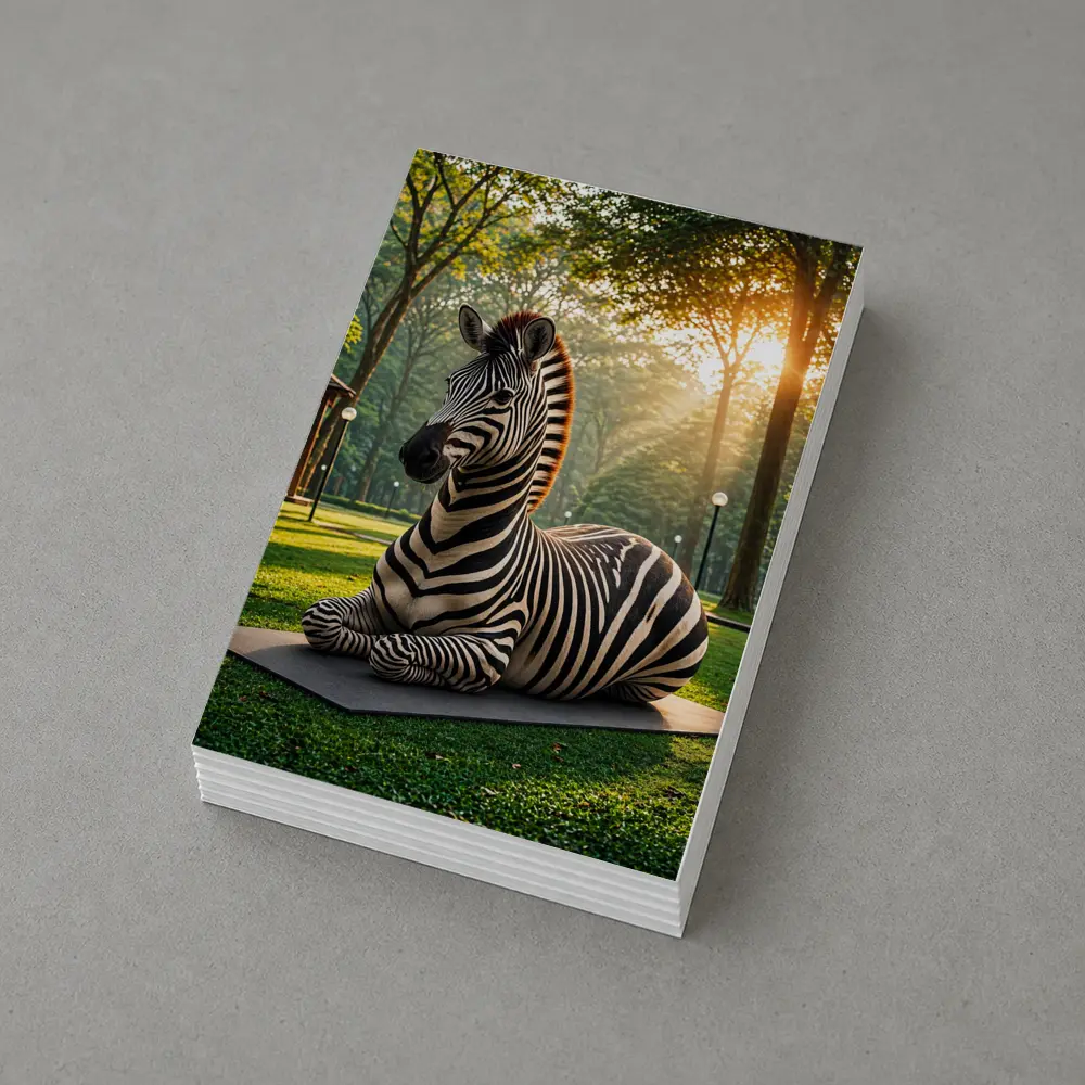 Zebra Resting on Mat in Sunny Park – Postcards