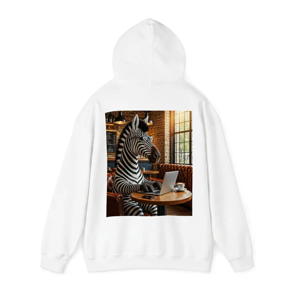 Zebra Working On Laptop In Coffee Shop – Hoodies