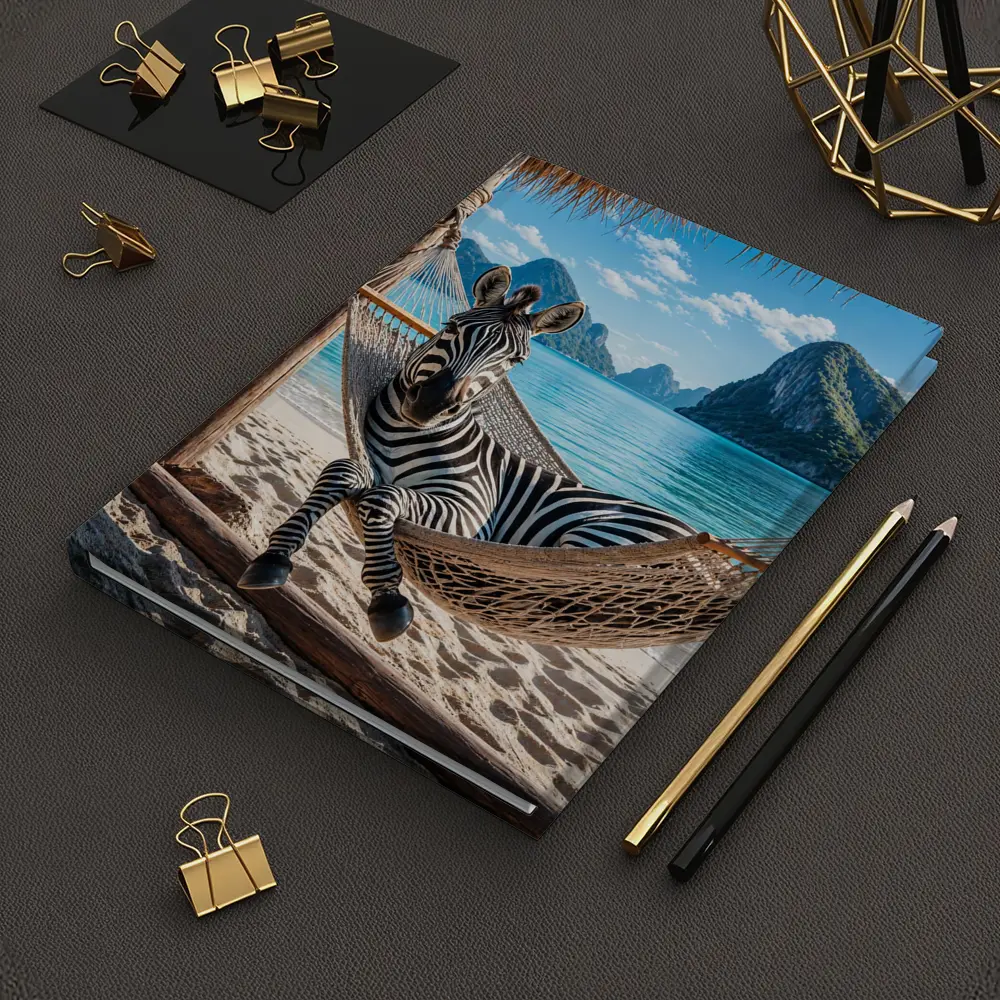 Zebra Relaxing in Hammock Beach Scene – Notebooks