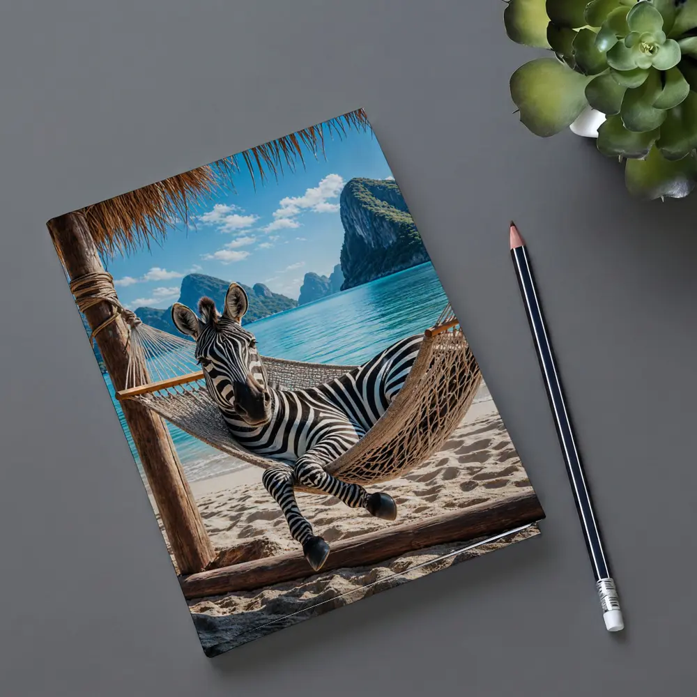 Zebra Relaxing in Hammock Beach Scene – Notebooks