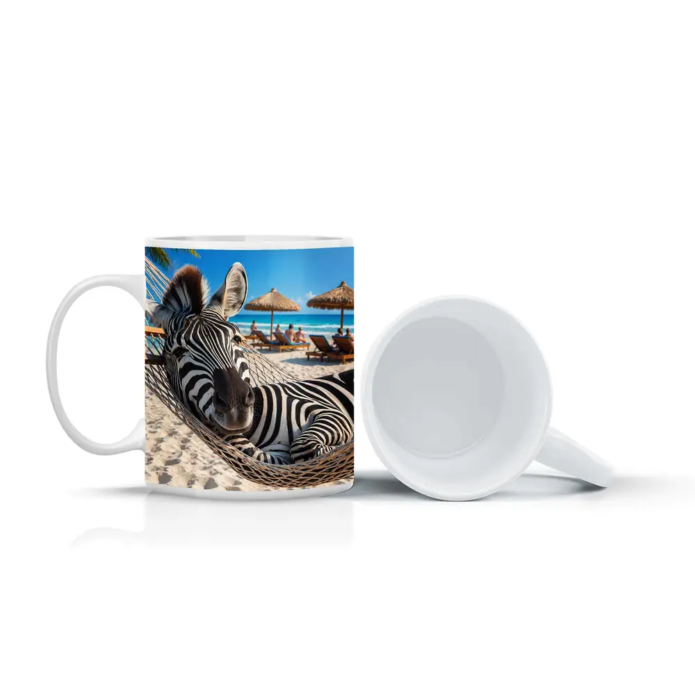 Zebra Relaxing in Hammock Tropical Beach – Mugs