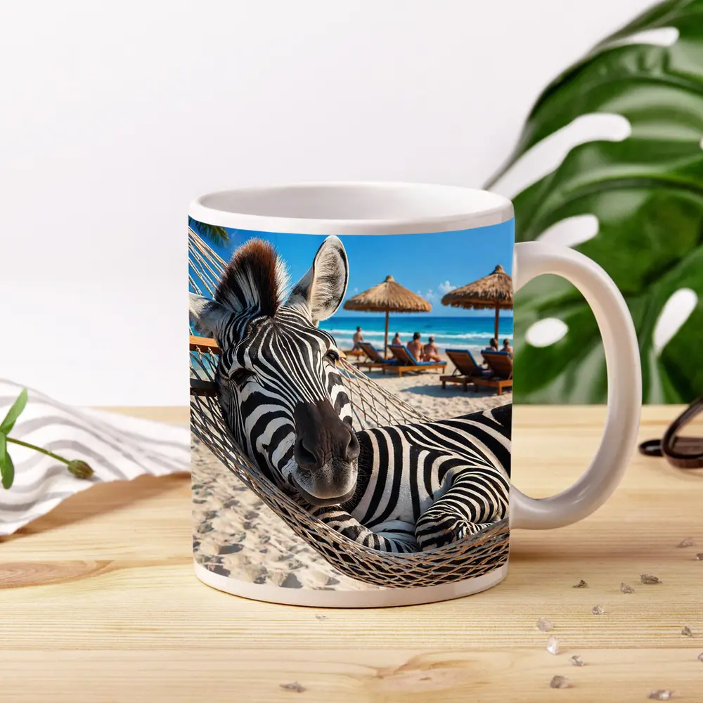 Zebra Relaxing in Hammock Tropical Beach – Mugs
