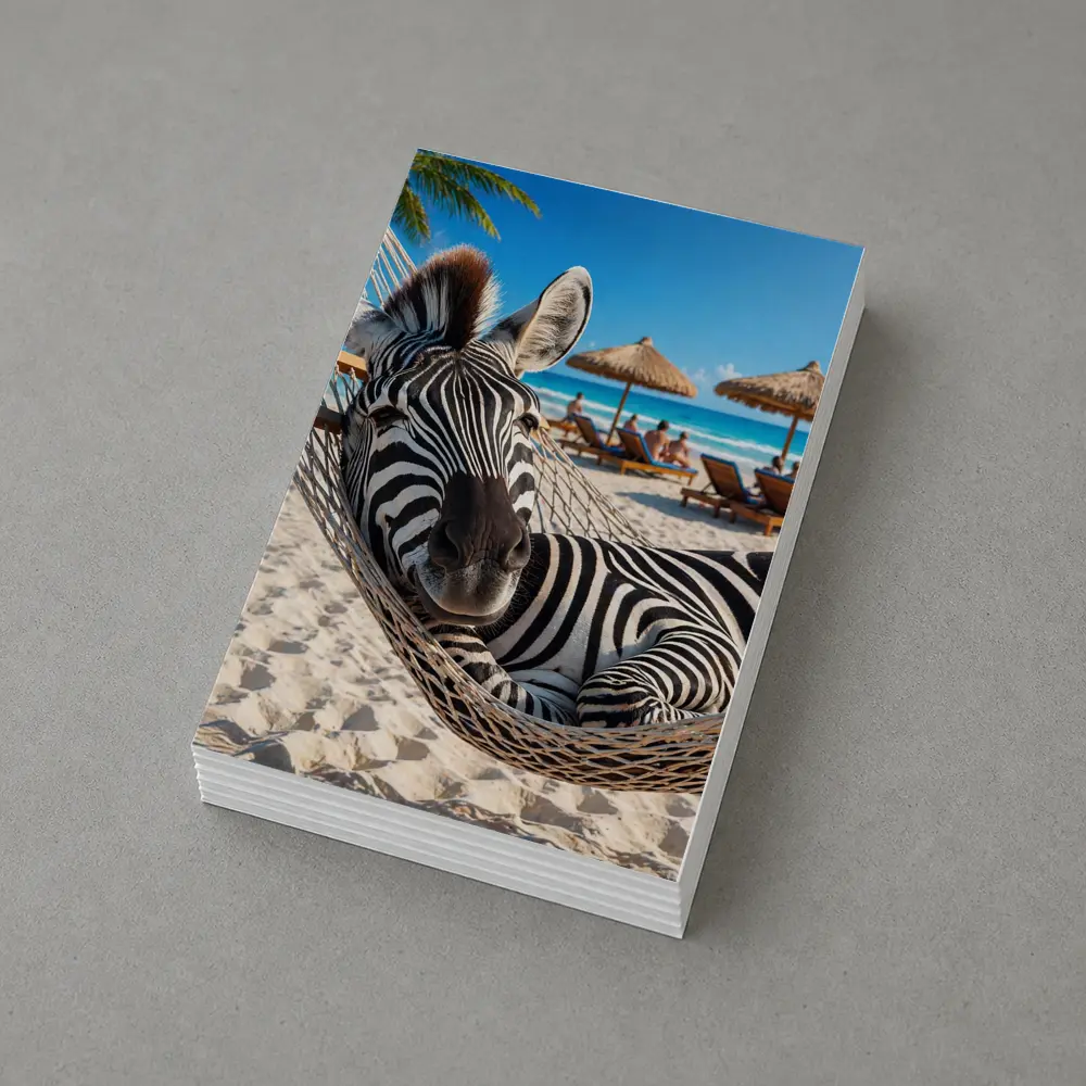 Zebra Relaxing in Hammock Tropical Beach – Postcards
