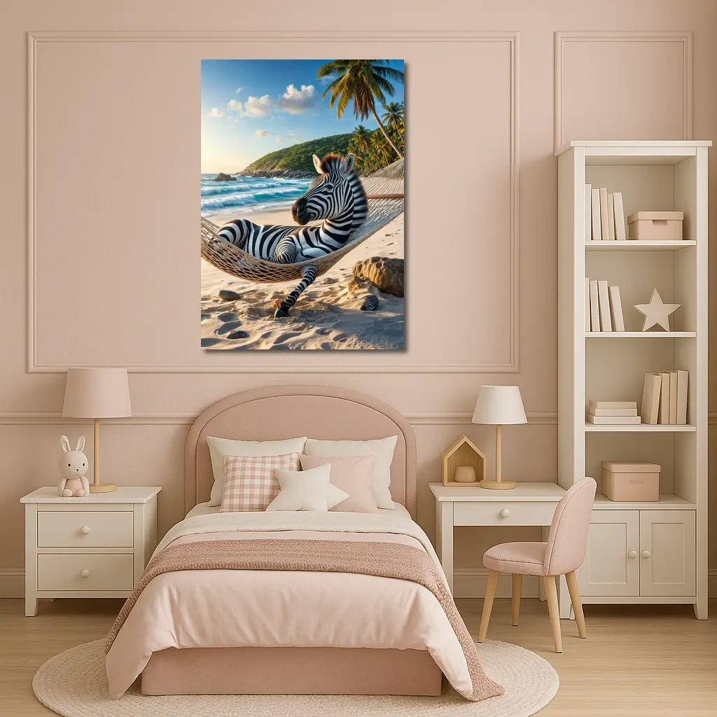 Zebra Relaxing in Hammock Tropical Beach – Wall Art