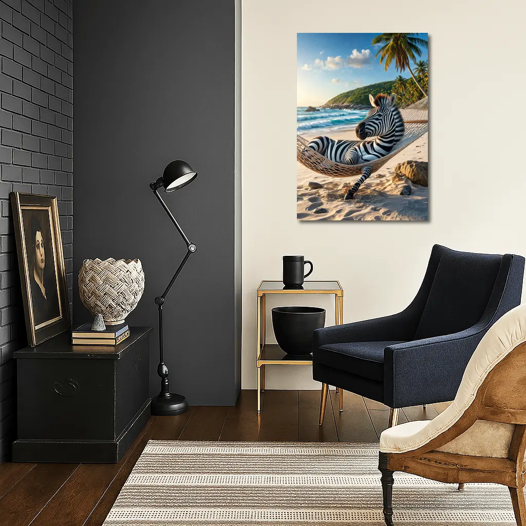 Zebra Relaxing in Hammock Tropical Beach – Wall Art