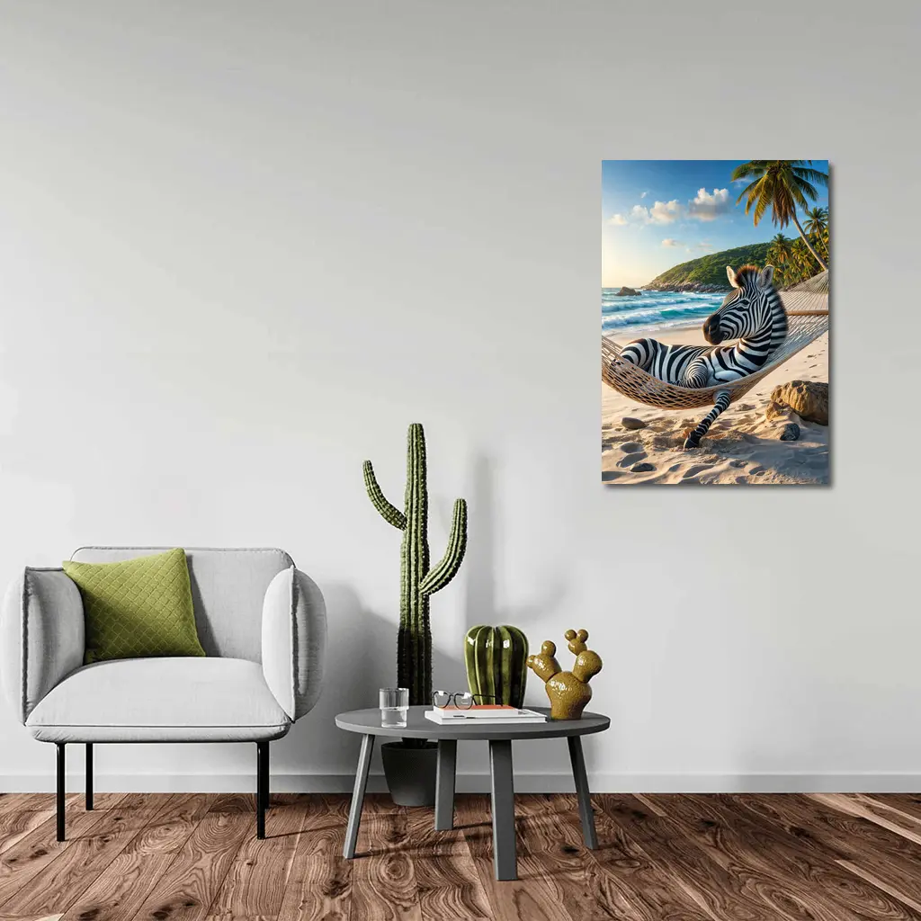 Zebra Relaxing in Hammock Tropical Beach – Wall Art