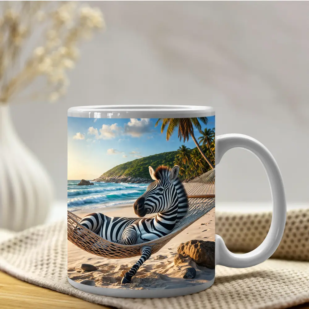 Zebra Relaxing in Hammock Tropical Beach – Mugs