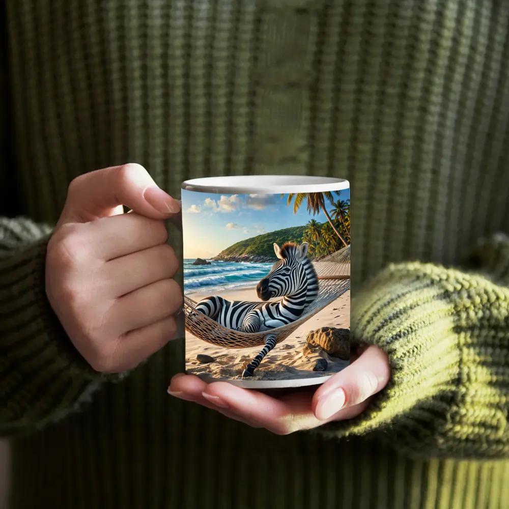 Zebra Relaxing in Hammock Tropical Beach – Mugs