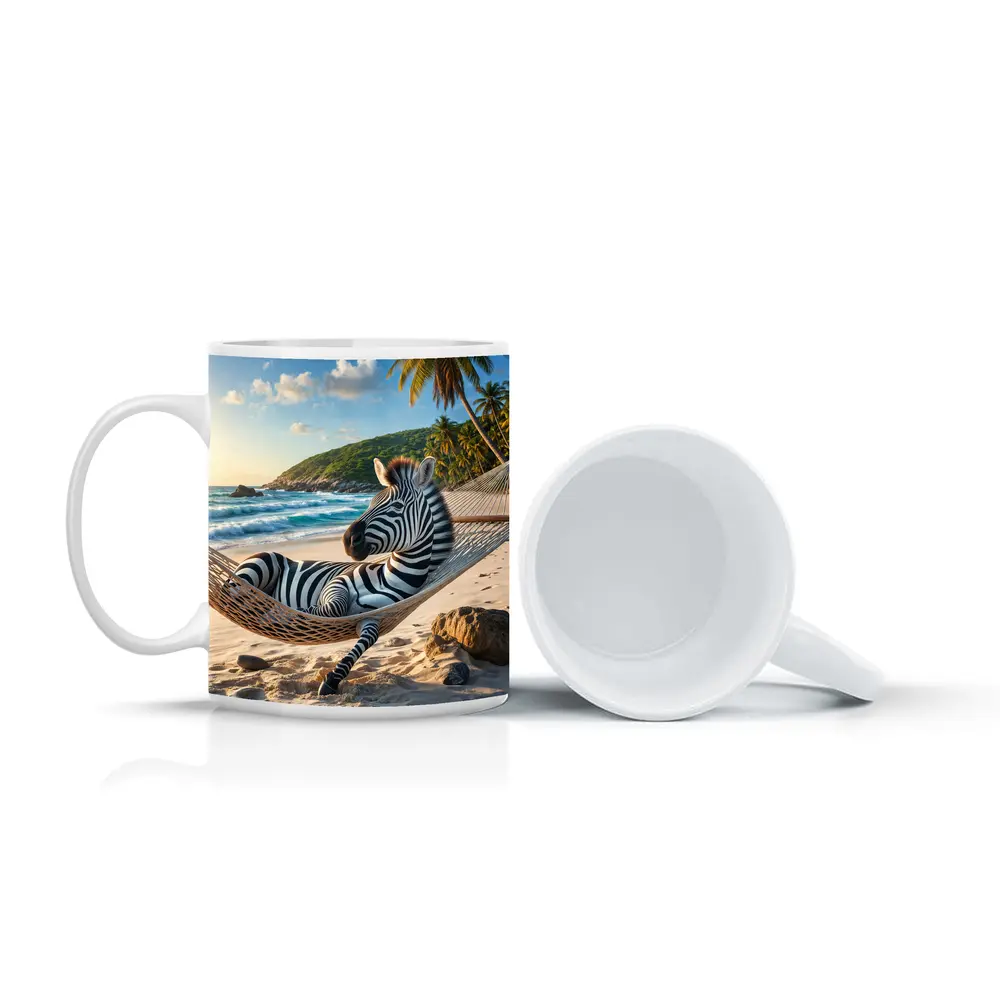 Zebra Relaxing in Hammock Tropical Beach – Mugs