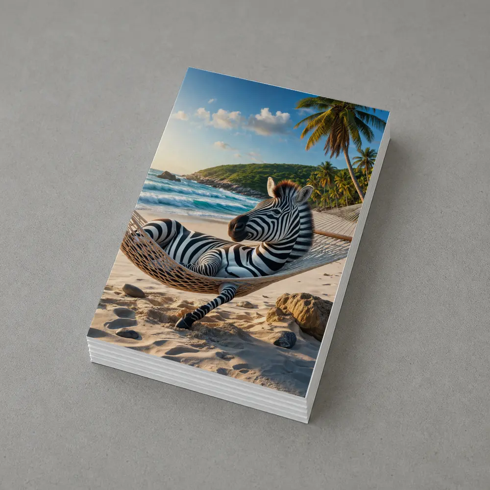 Zebra Relaxing in Hammock Tropical Beach – Postcards