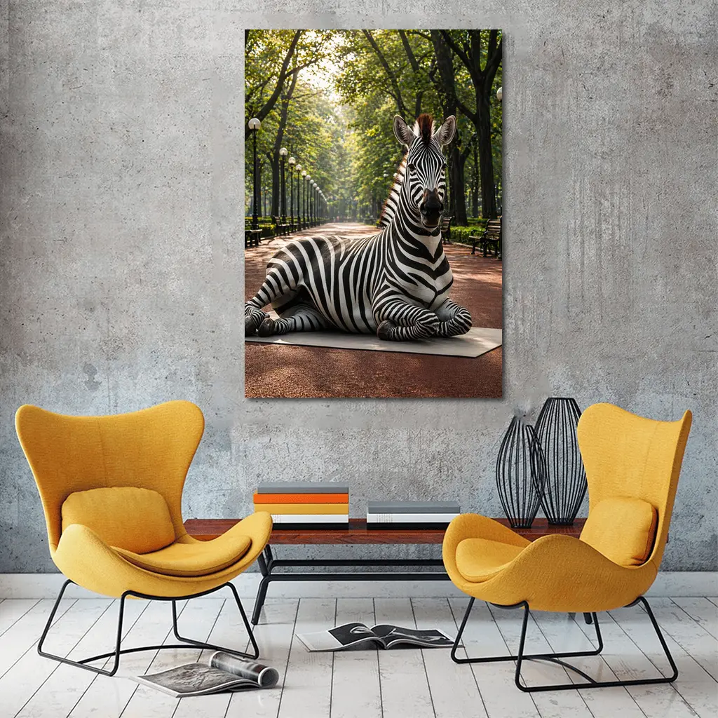 Zebra Relaxing on Yoga Mat Park – Wall Art