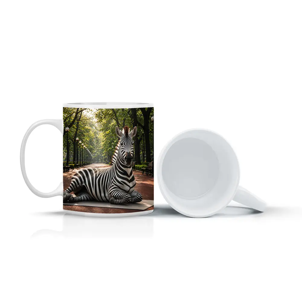 Zebra Relaxing on Yoga Mat Park – Mugs