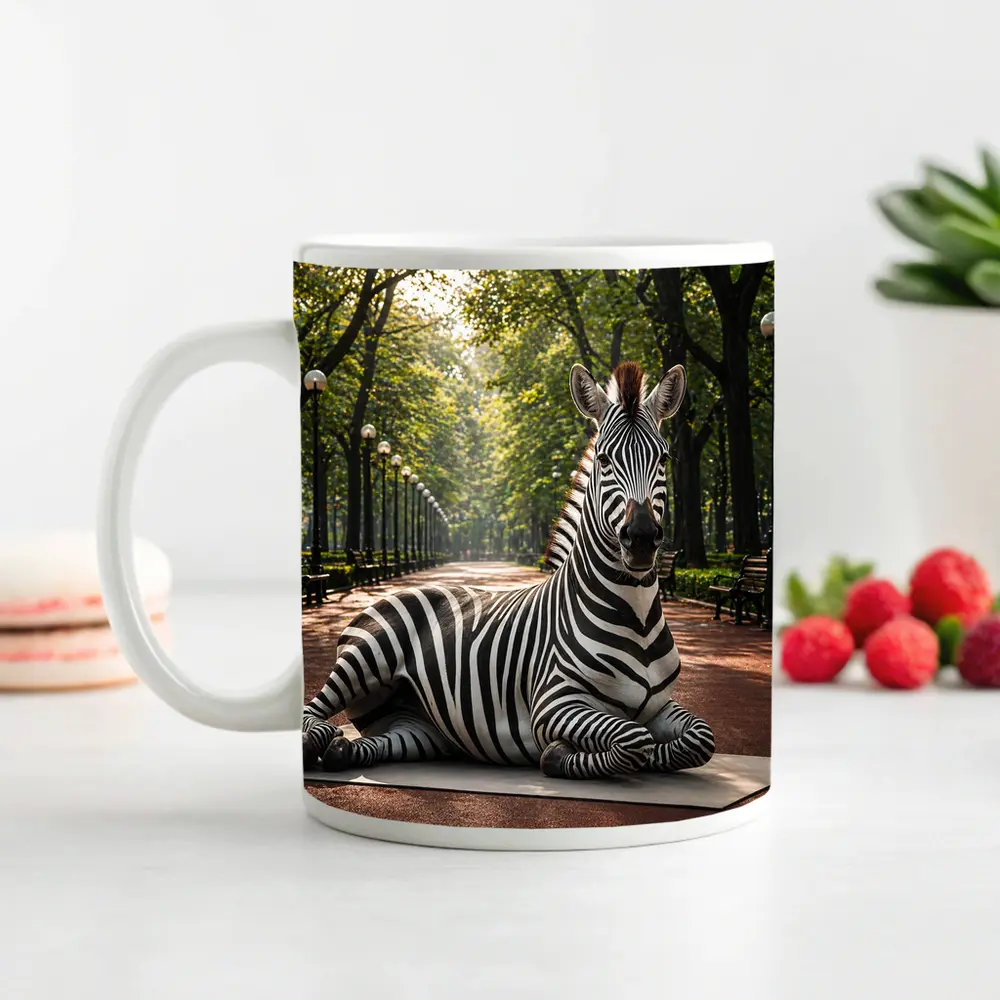 Zebra Relaxing on Yoga Mat Park – Mugs