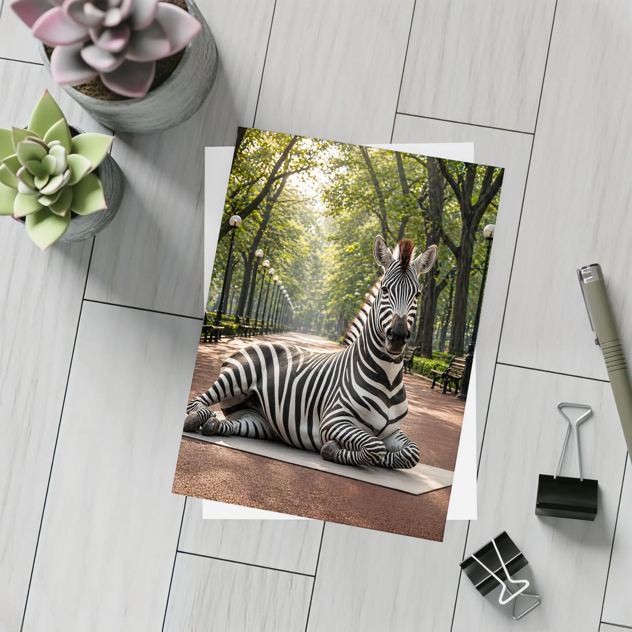 Zebra Relaxing on Yoga Mat Park – Postcards