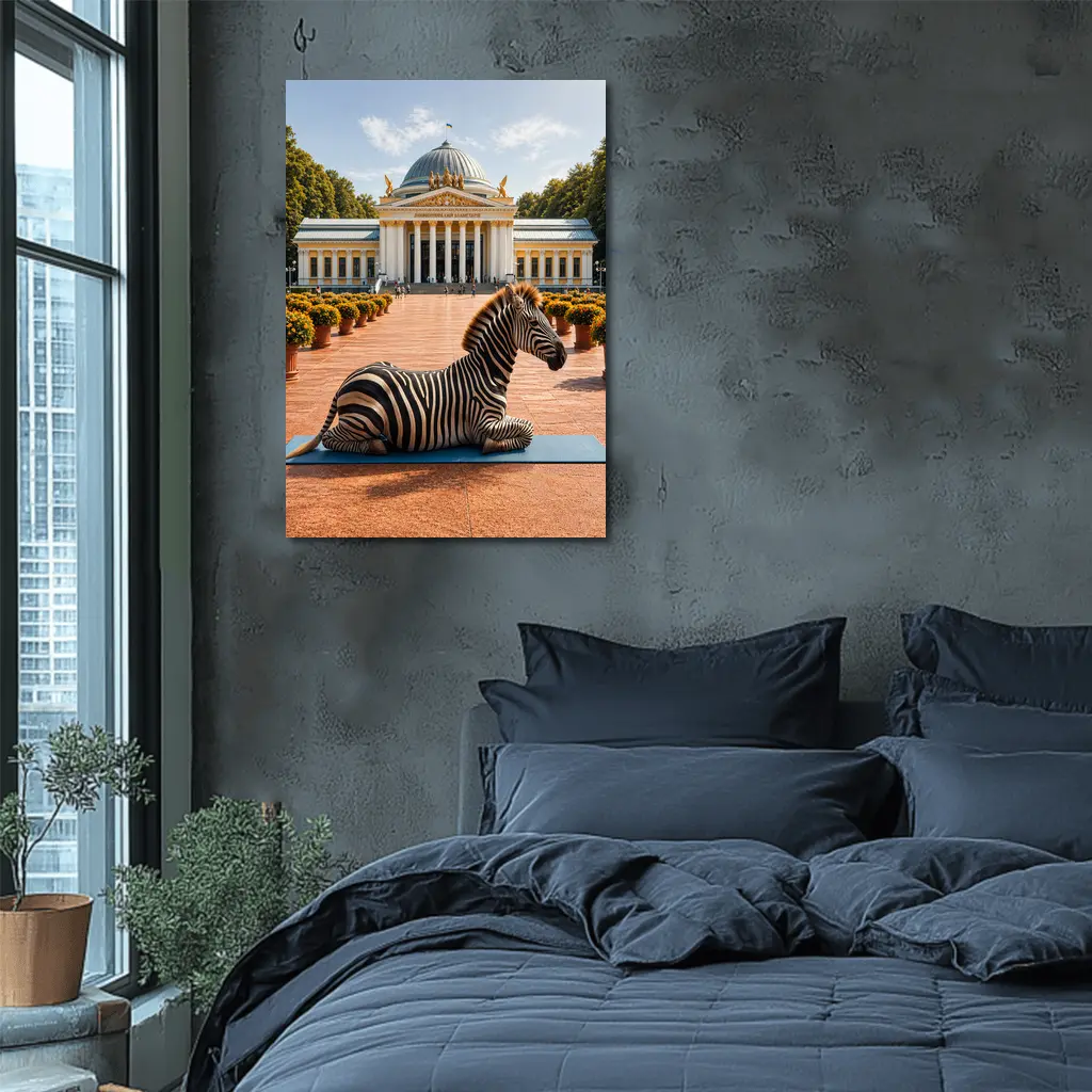 Zebra Doing Yoga Pose Neoclassical Building – Wall Art