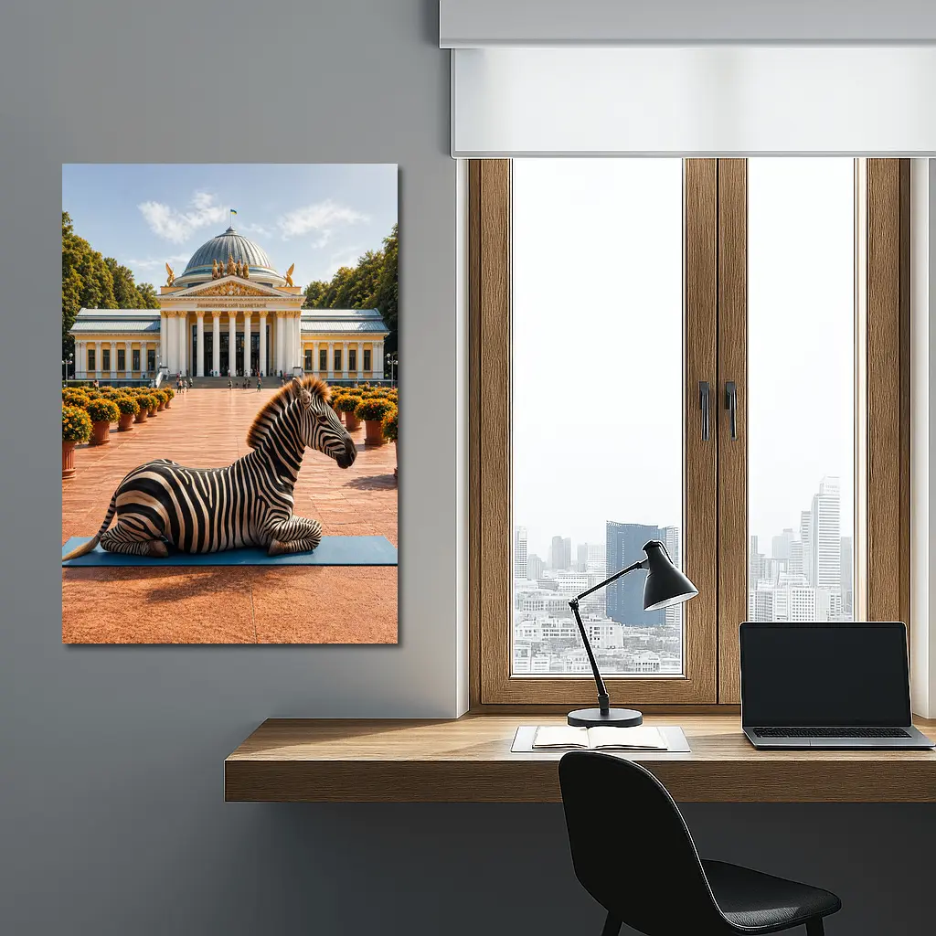 Zebra Doing Yoga Pose Neoclassical Building – Wall Art