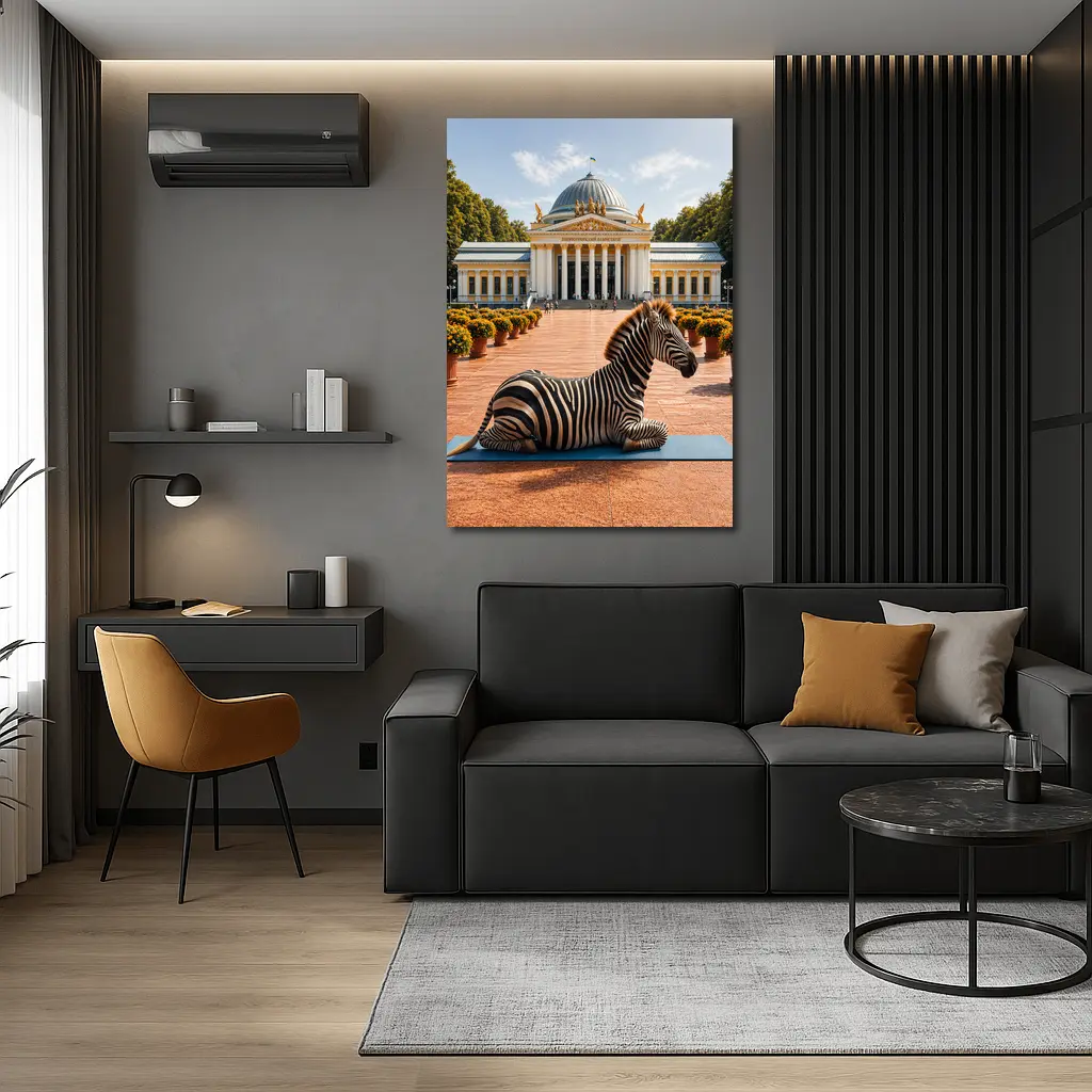 Zebra Doing Yoga Pose Neoclassical Building – Wall Art