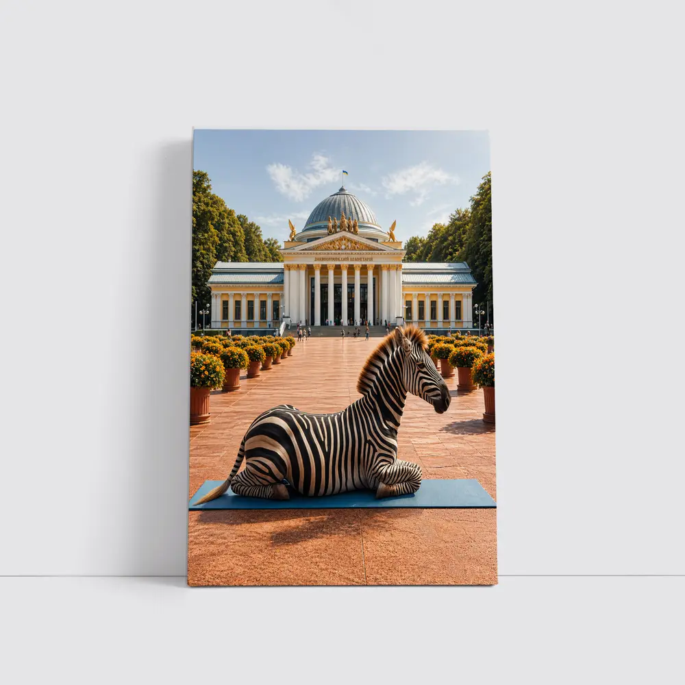 Zebra Doing Yoga Pose Neoclassical Building – Wall Art