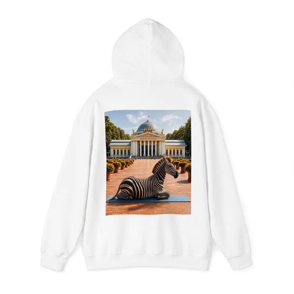 Zebra Doing Yoga Pose Neoclassical Building – Hoodies