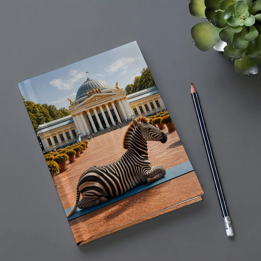Zebra Doing Yoga Pose Neoclassical Building – Notebooks