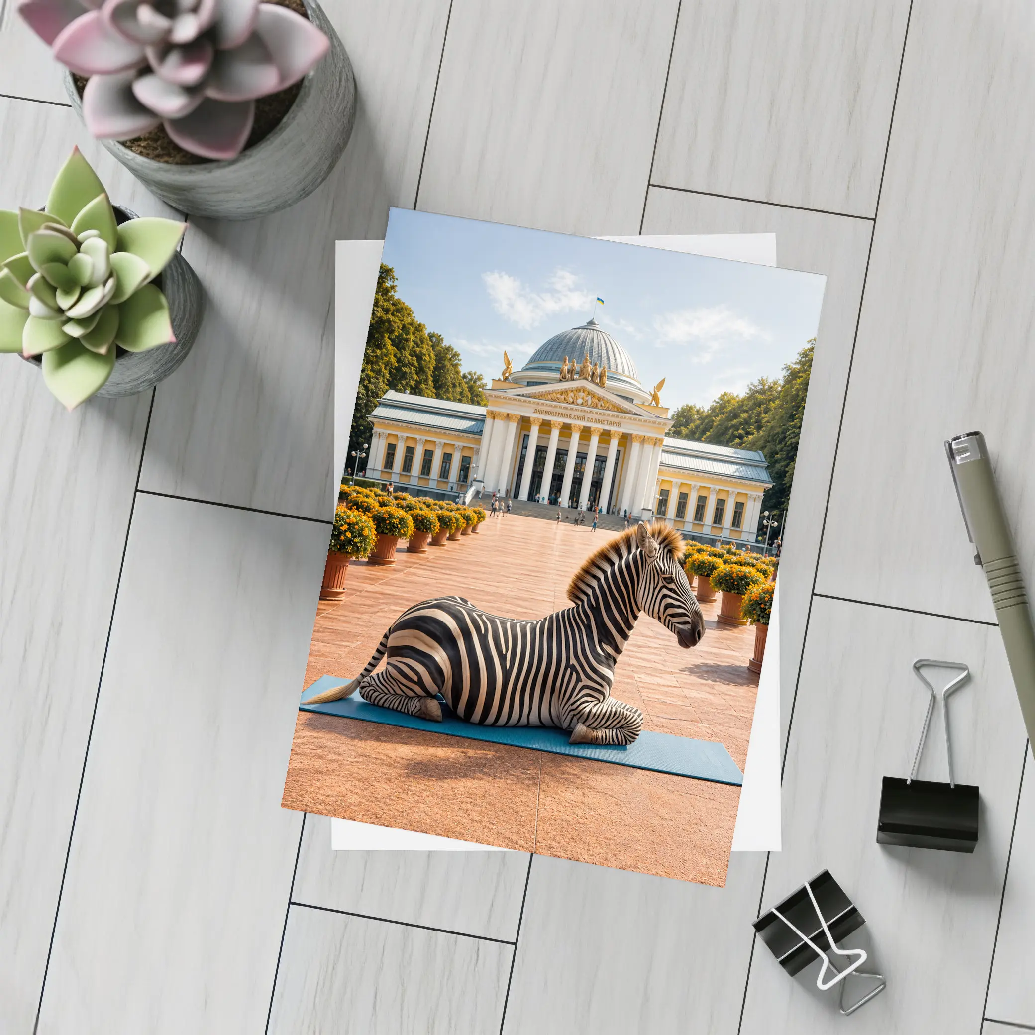 Zebra Doing Yoga Pose Neoclassical Building – Postcards