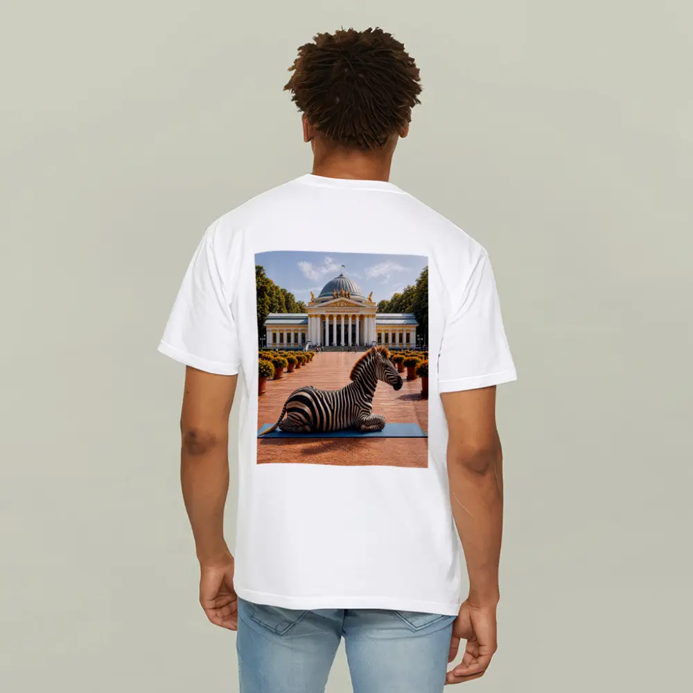Zebra Doing Yoga Pose Neoclassical Building – T-Shirts