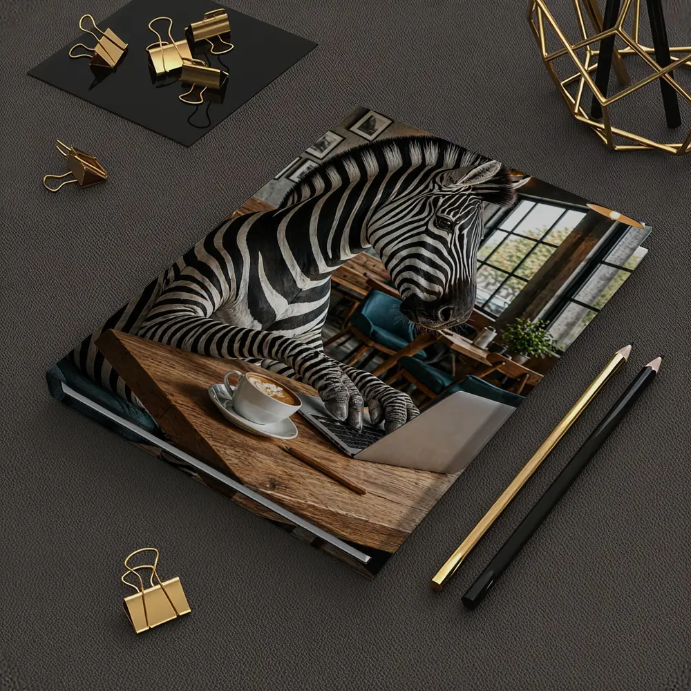 Zebra Working on Laptop in Cafe – Notebooks