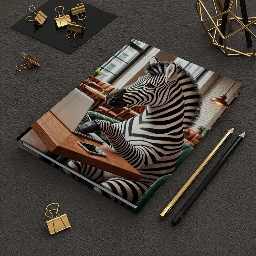 Zebra Working on Laptop in Cozy Cafe – Notebooks