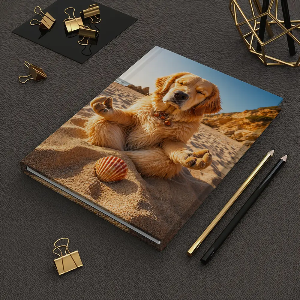 Golden Retriever Meditating on Sunny Beach – Notebooks